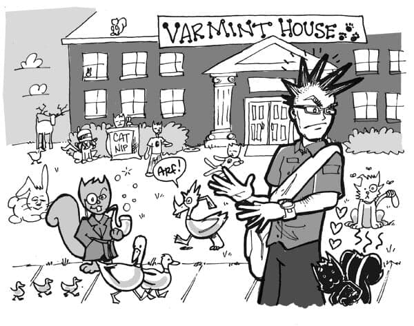 Varmint House | Weekender | Nick Volkert Our writer tries to avoid any involvement with the Frat house varmints, when passing by their house.